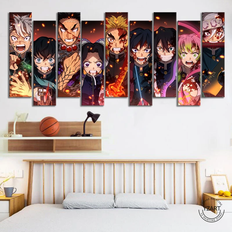 9pcs Stone Pillar Kimetsu No Yaiba Demon Slayer Anime Poster Artwork Hd Wall Paintings For Home Decor Unframed Painting Calligraphy Aliexpress