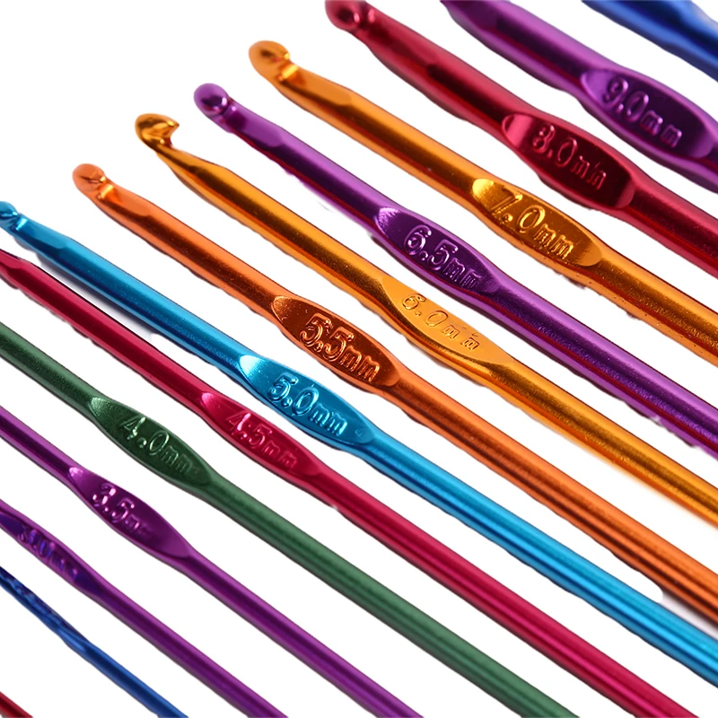 12/14Pcs 2 mm- 10 mm Mixed Metal Crochet Hook for Loom Tool Band DIY Multicolour Aluminum Crochet Hook Knit Needles Set
