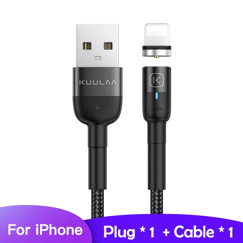 KUULAA Магнитный Micro usb type C кабель для iPhone Xiaomi Android мобильный телефон Быстрая зарядка USB кабель магнит зарядное устройство провод шнур - Цвет: Black for iphone