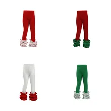 Рождественский бутик для малышей; Тройная оборка для маленьких девочек; леггинсы; Одежда для маленьких девочек; однотонные хлопковые брюки с рюшами