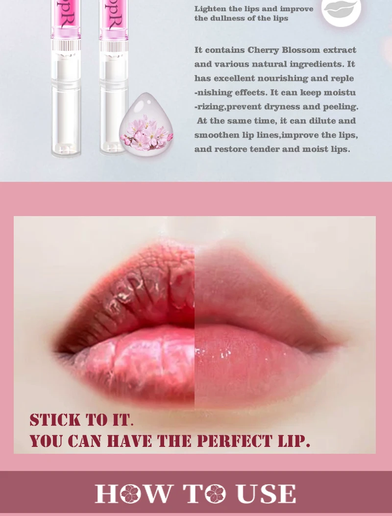 Lip Fine Lines Essence Moisturizing Cherry Blossom Lip Serum Mask Dry Crack Peeling Repair Reduce Beauty Care