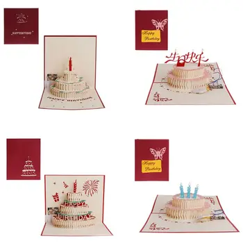 

3D Pop Up Greeting Card Happy Birthday Cake Music LED Postcard With Envelope New