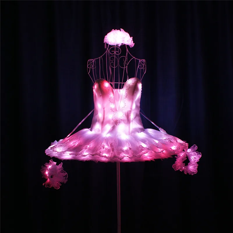 DMX512 Programmable full color led light dress singer perform wears RGB colorful ballet skirt stage costumes led outfit rave bar