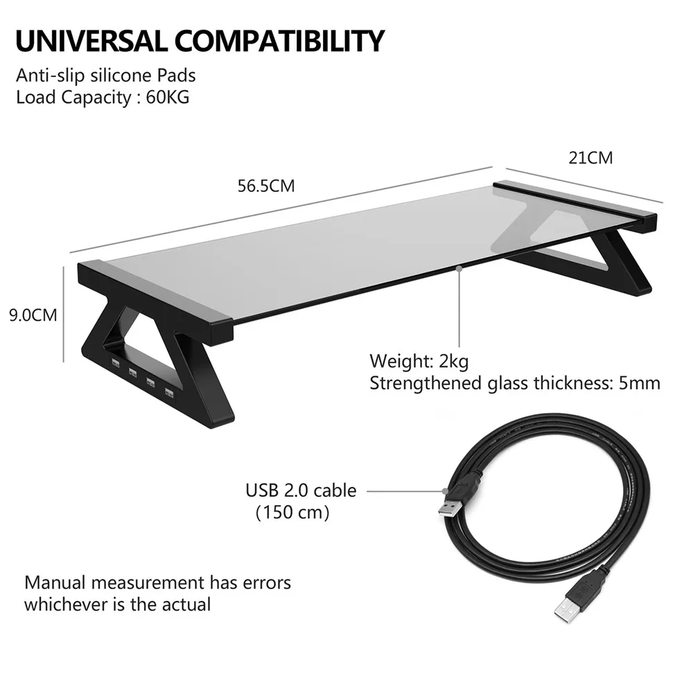 Aluminum Alloy Monitor Stand Space Bar Dock Desk Riser with 4 USB Ports for iMac MacBook Computer Laptop Below 20Inch