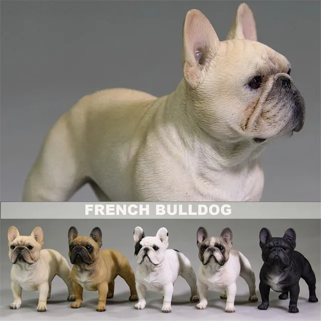 1/6 Hand-made PVC Simulation Animal French Bulldog Toy with Collar and Chain Mini Ornaments for 12 inch Action Figure Body 1