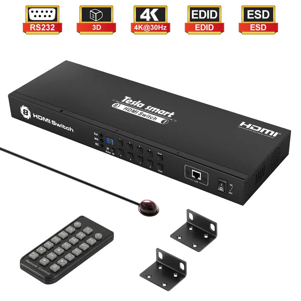 HDMI переключатель Tesla smart аудио видео 8 порты Switch input 1 output Поддержка 3840*2160/4 K|tesla
