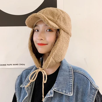 

Hat female winter warm Lei Feng cap cute outdoor ear protection cold short brim flying cap male