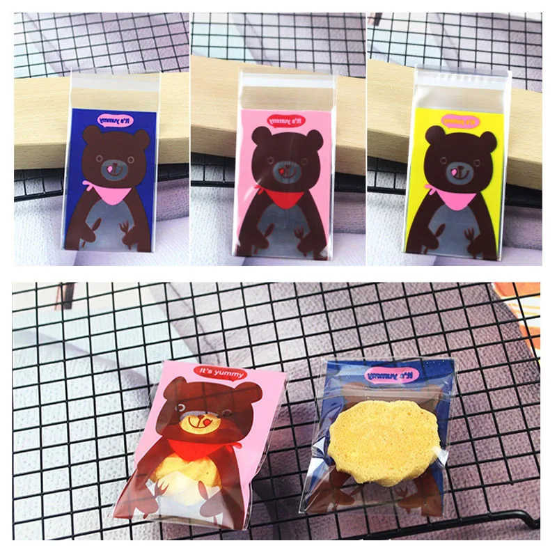 100 pcs New cute bear cookie bag Christmas baking Transparent Bag Party Favors For Wedding Birthday Decorations Kids | Дом и сад