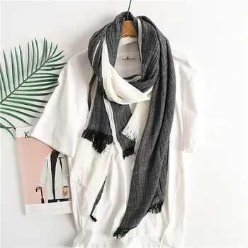 

2020 New Brand Winter Scarf Men Warm Soft Tassel Bufandas Cachecol Gray Plaid Woven Wrinkled Cotton Men Scarves