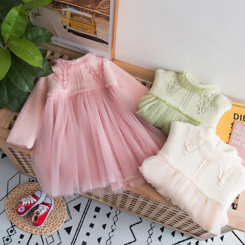 Baby Winter Dresses Thicken Warm Kids Lace Dresses Fashion High-grade Girls Princess Dress Cute Baby Girl Clothes 3 4 5 6 7