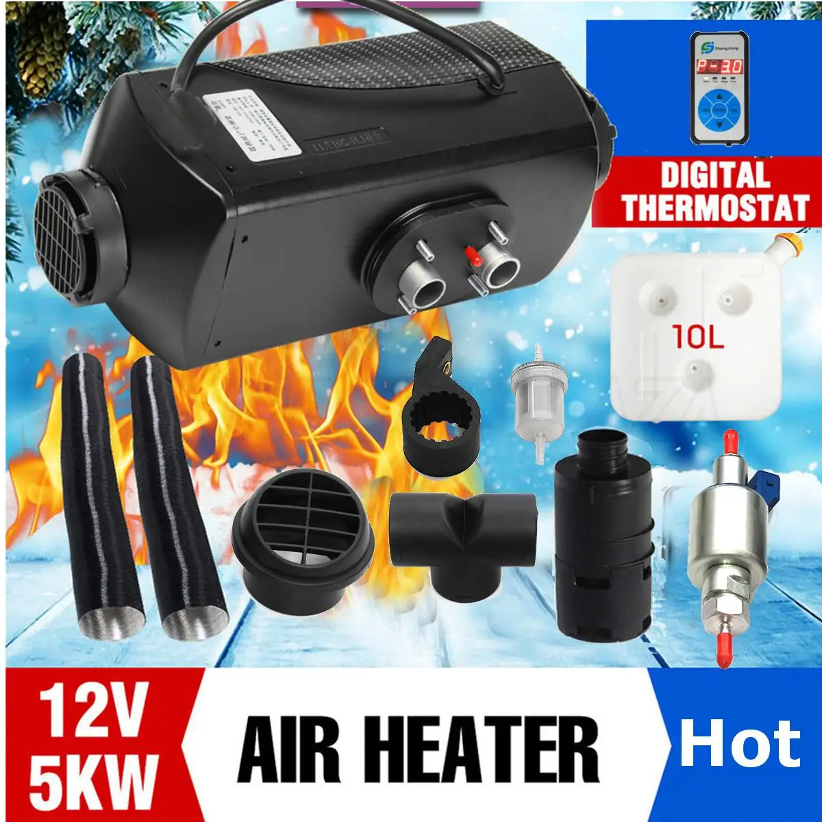 

Car Heater 5KW 12V 24V Air Diesels Heater Parking Heater With Remote Control LCD Monitor for RV, Motorhome Trailer, Trucks
