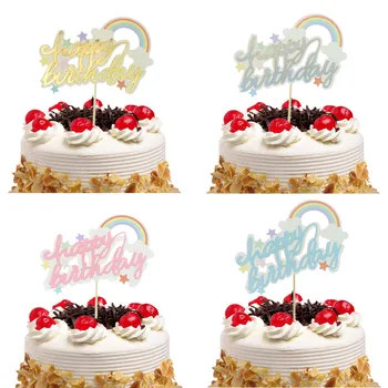 

Cake Toppers Flags Happy Birthday Rainbow Cloud Cupcake Cake Topper Kids Gift Wedding Party Baby Shower Baking DIY Decor 20pc