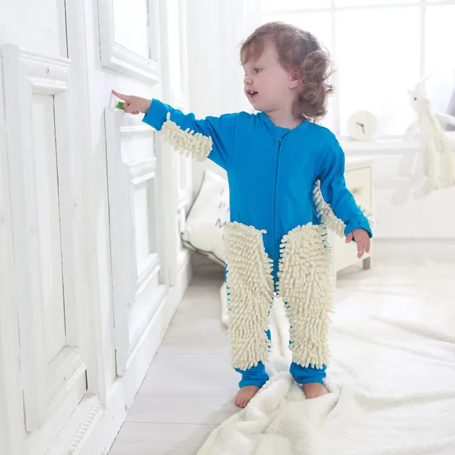 Toddler Boy Cleaning Suit Baby Girl Romper Outfit Children Mop Suit Infant Crawls Clothing Jumpsuit 2