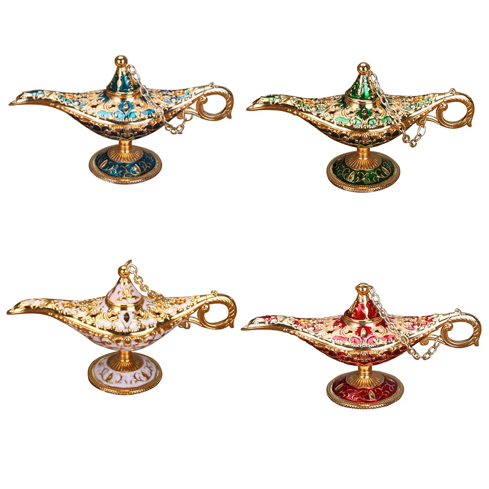 

Classic Metal Carved Aladdin Lamp Light Wishing Tea Oil Pot Decoration Collectable Saving Collection Arts Craft Gift