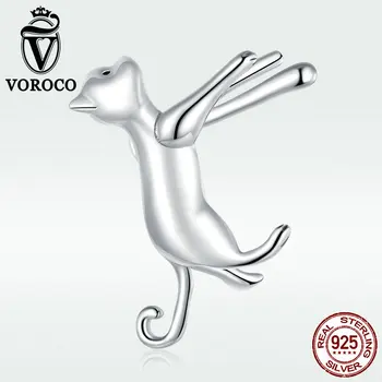 

VOROCO 2020 925 Sterling Silver Cute Cat Stud Earrings Best Gift Joyful Design For Lady Fine Fashion Jewelry BKE967