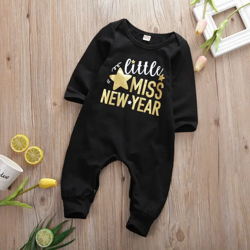 Новогодние костюмы для малышей 0-24 месяцев; комбинезон для новорожденных мальчиков и девочек; комбинезон с буквенным принтом; черная одежда с длинными рукавами