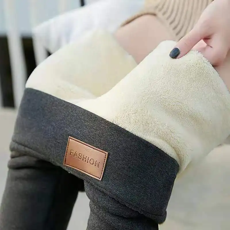 

Women Winter Thick Velvet Wool Pants High Waist Hit Underpant Stretch Slim Trouser Cashmere Pencil Pant Soild Color Leggings