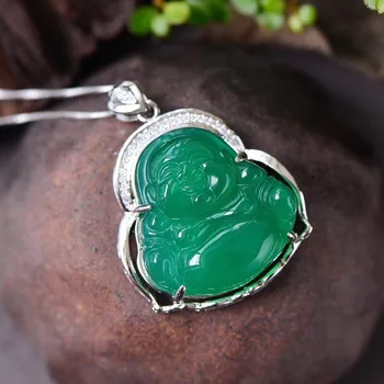 

Authentic green jade myelin Buddha pendant S925 silver-encrusted green jade myelin female Buddha ice kind emerald to send honey