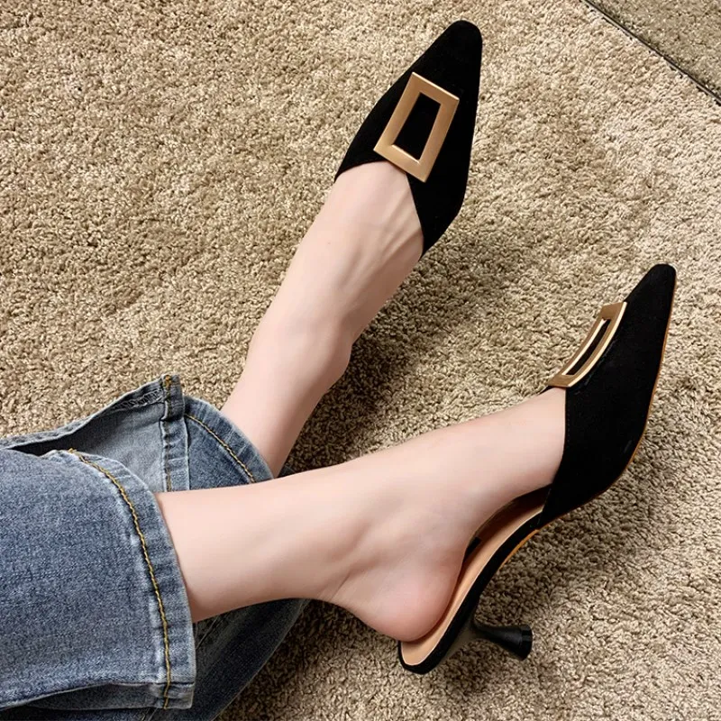 Women Pointed Toe Mule High Heel Pumps Closed Toe Slip On Slippers Fashion Stiletto Sandals Shoes