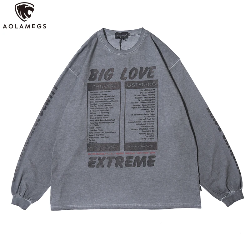 

Aolamegs Sweatshirt Men Simple Style Letter Print Pullover Harajuku Solid Color Oversize Hip Hop Sweatshirt Streetwear Autumn