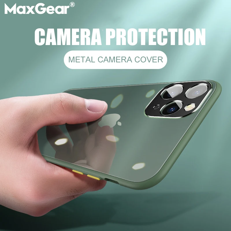 Shockproof Clear Case For iPhone 11 Pro X XS Xs Max XR Metal Camera Lens Transparent Matte Back Cases Cover 7 8 Plus |