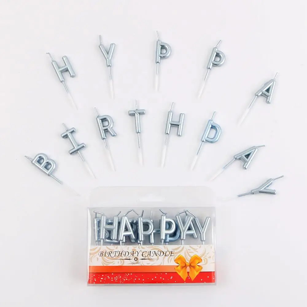light blue Розовые, золотые, серебряные, красные с надписью «Happy Birthday», праздничный торт, праздничные принадлежности для дня рождения, милые свечки на день рождения для кухни, выпечка в подарок - Цвет: light blue