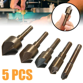 

5Pcs HSS Strong Countersink Drill Bit Set 1/4" 3/8" 1/2" 5/8" 3/4" Power Countersink Drill Bit Tools For Steel Metals Drilling