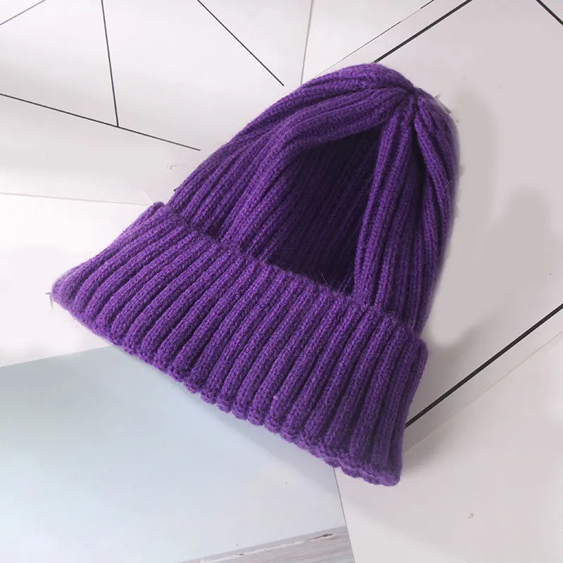 Beanie унисекс Зимние шапки для женщин шапка, вязанная крючком Твердые хип-хоп Skullies Beanies теплая шапка s Женская шапка зимняя шапка - Цвет: Фиолетовый