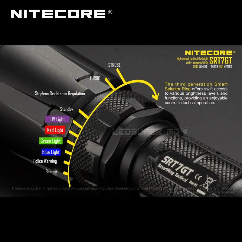  Changeable Light NITECORE SRT7GT CREE XP-L HI V3 LED High Output Tactical Flashlight with Multi-col - 32810068193