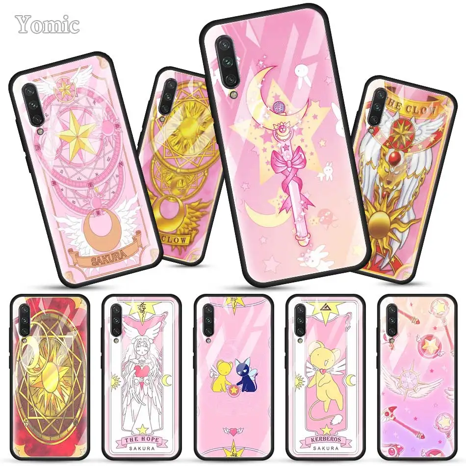 

Sakura Card Captor Sailor Moon Tempered Glass Case for Xiaomi Mi A3 CC9 CC9E Redmi A8 K20 Note 6 7 8 Pro Black Soft Edge Phone C