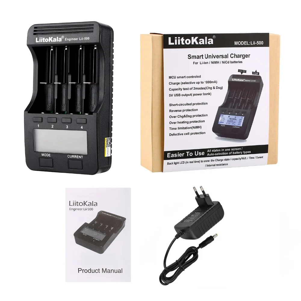 LiitoKala Lii-PD2 Lii-PD4 Lii-S8 Lii-500 Lii-600 battery Charger for 18650 26650 21700 AA AAA 3.7V lithium NiMH battery shaver charger cord