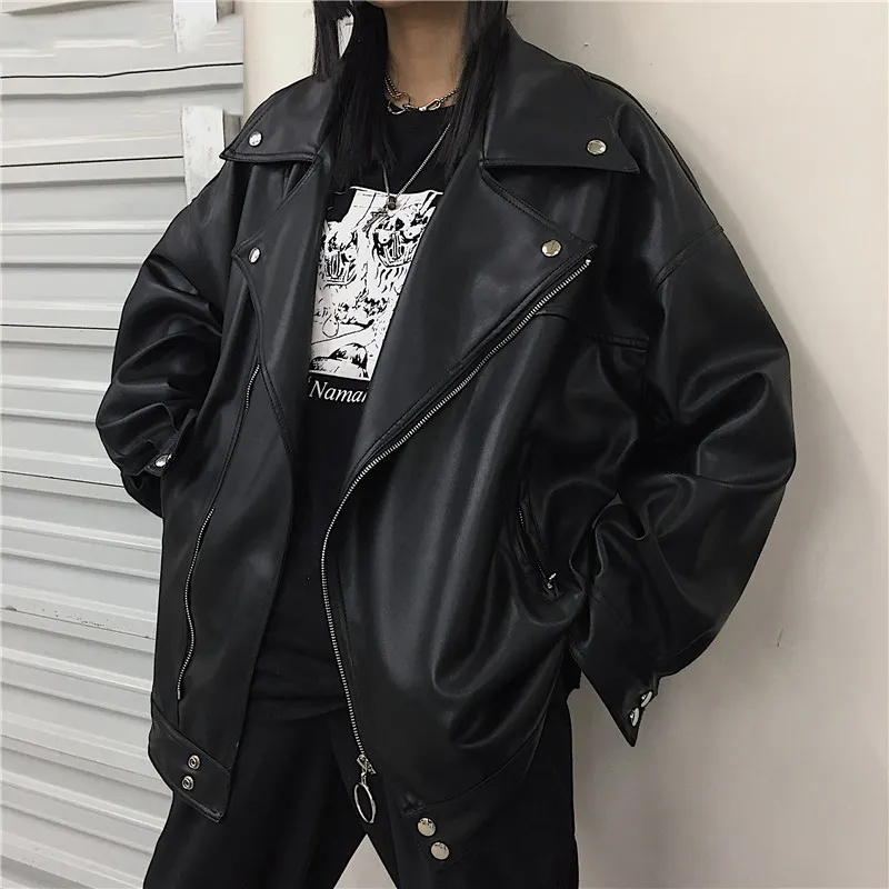 IEFB – veste surdimensionnée en cuir PU noir pour homme, streetwear ample avec fermeture éclair, manteau hip hop coréen, nouvelle mode printemps 2022, 9Y1188