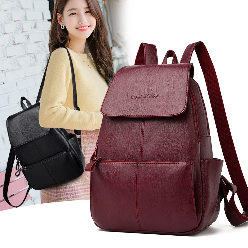 

Women Sheepskin Backpack Girls Black Cover Shoulders Bag Travel Bag mochila feminina bolsos para mujer laptop School Bag youth