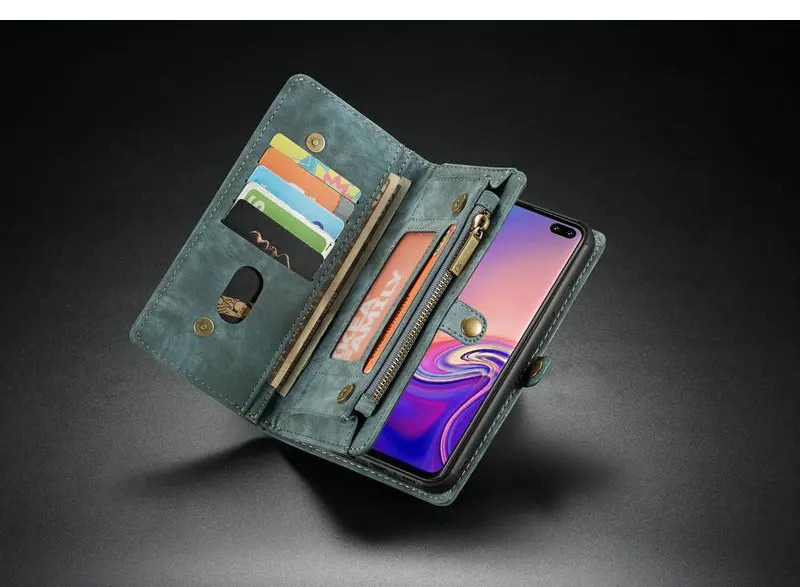 Чехол мне бумажник с застежкой-молнией чехол для телефона для samsung Galaxy Note 10 Мульти-Функция Съемная карта чехол s для Galaxy S8 S9+ Note 8 9 S10 e