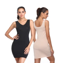 Joyshaper v-образным вырезом комбинация для женщин под платья без рукавов Длинная бесшовная Майка для похудения контроль Корректирующее белье Сексуальная комбинация