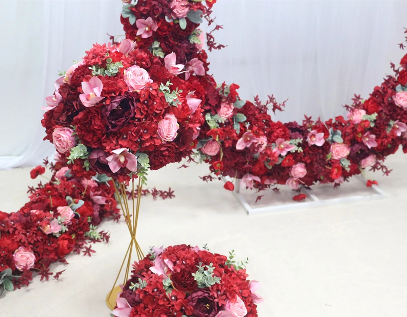 JAROWN Custom Wedding Color Artificial Rose Hydrangea Garland Set Wedding Background Decoration Flower Ball Arch Home Party Decor (11)