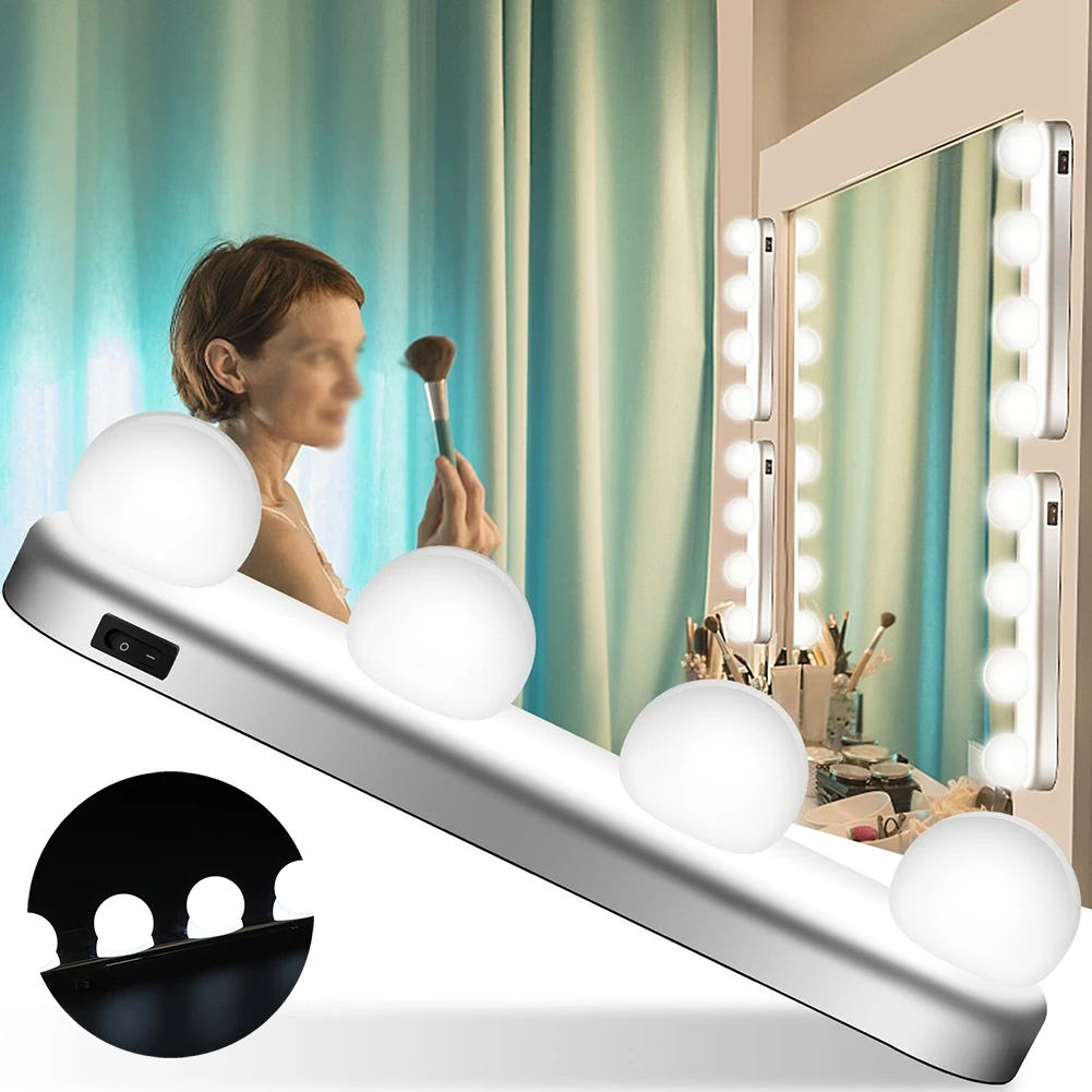 

4 Leds Makeup Wall Lamp Kit For Dressing Table Hollywood Vanity Mirror Light Suction Cup Battery Power Supply