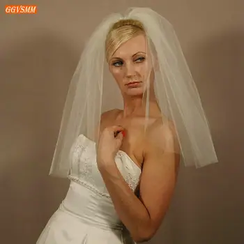 

Fashion 75 CM Short White Wedding Veil Simple Tulle Ivory Two Layers Bridal Veils Cheap Bride Accessories 2020 Veiling With Comb