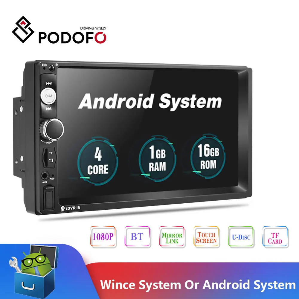 2020 Newest Podofo Android 2 Din Car Radio Multimedia Player 2GB+ROM 32GB 7''GPS MAP No Dvd 2din Autoradio For Ford Volkswagen