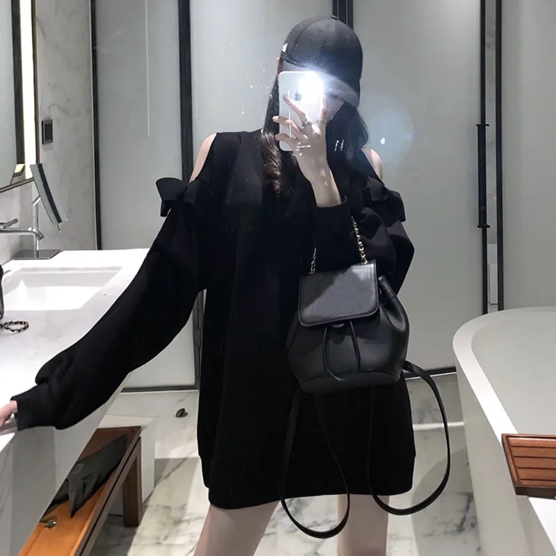 Joinyouth Harajuku Толстовка Корейская однотонная без бретелек с бантом ropa mujer Длинные свободные ретро модные толстовки Прямые Дикие 168