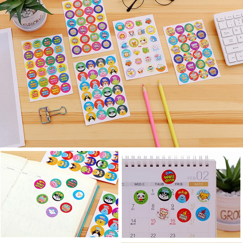 Smile Face Sticker Kids Reward Sticker Yellow Dots Labels Happy Animal Sticker  Kids Toys School Teacher Student Stationery - AliExpress