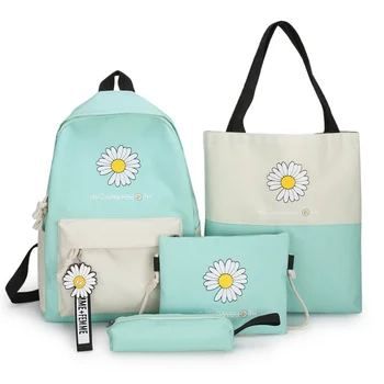 

4Pcs/set Flower Printed Travel School Laptop Backpacks Women Canvas School Bags for Teenagers Girls Book Bags Students Back Pack