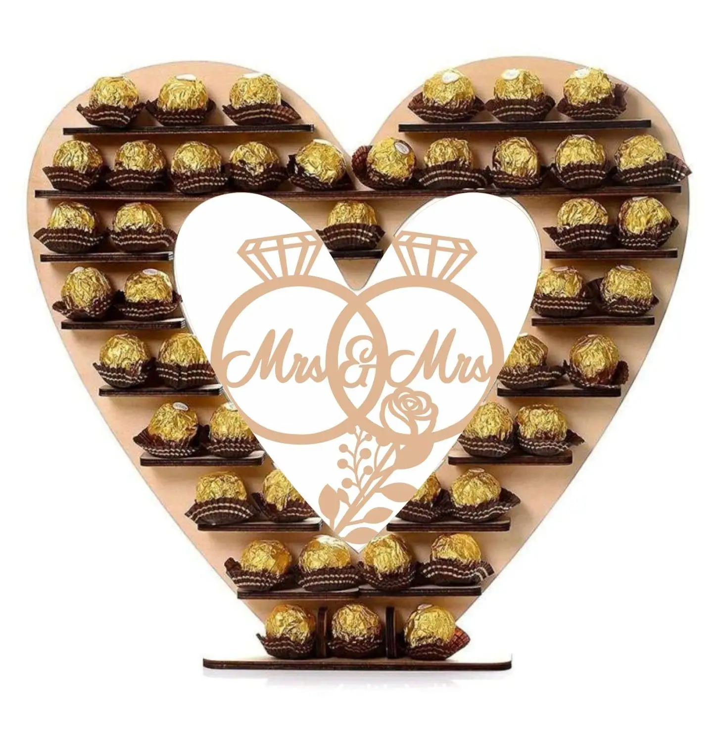 

Ferrero Chocolate Stand Wedding Display Stand Center Candy Bar Wooden Heart Mr&Mrs Wedding Table Decorations
