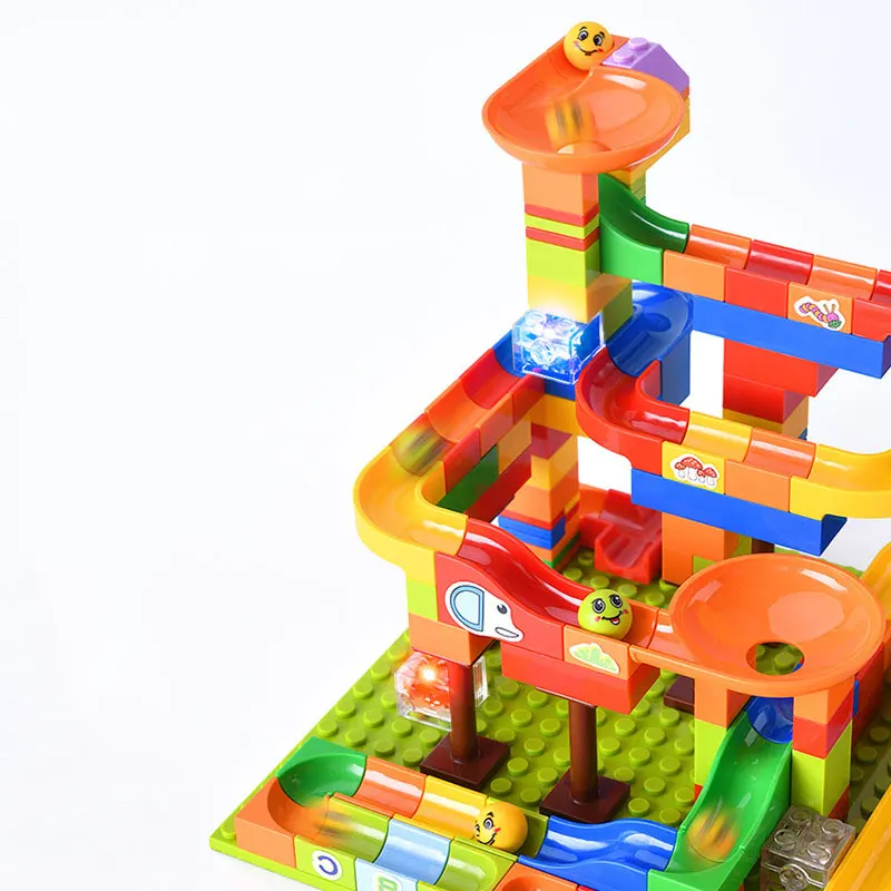 128 256PCS New Race Marble Run Ball Maze Jungle Adventure Track Building Block Small Size Compatible 5