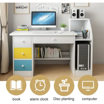 

Simple desk computer desk desktop desk home simple modern small desk, warm white + white yellow blue bucket/100*40*92cm U