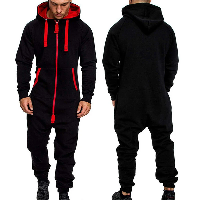 

Jumpsuit Men Quality Pajamas Onesie Adults Winter Homebre Splicing Casual Hoodie Print Zipper Print Sleepwear Hooded Jumpsuits