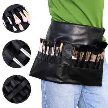 

24 Hole Double Makeup Artist Pockets Handmade Multi-function Large Makeup Brush Bag Black PU Leather Makeup Pockets