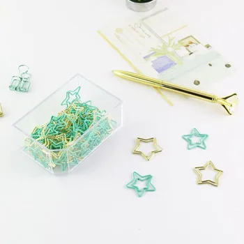 

30 Pcs/box Cute Gold Green Hollow Star Shape Metal Paper Clips Photo Memo File Clips Bookmarks Stationary Office School Supplies