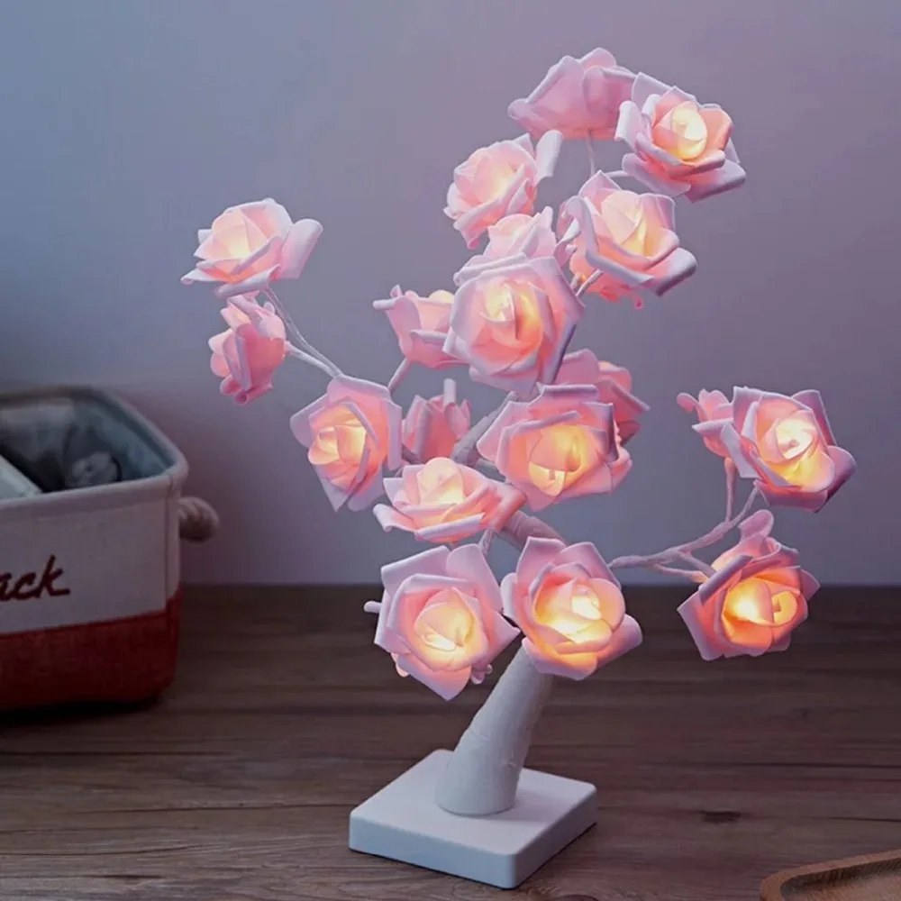 

24LED Light Night Lamp Romantic Flower Warm Rose Tree Light Wedding Holiday Decoration