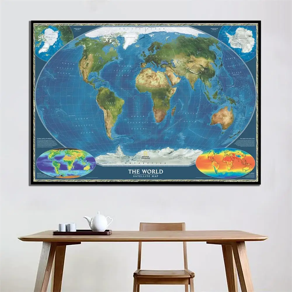 

The World Satellite Map With Biosphere Map And Earth Surface Temperature Home Wall Canvas Painting For Wall Decor